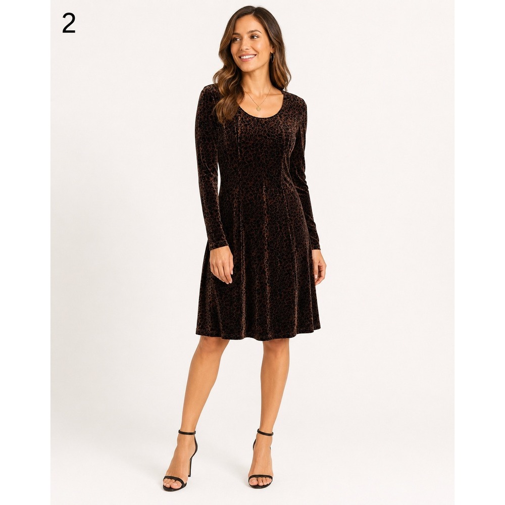 Vintage Coldwater Creek Mob Wife Dress Womens 12 Brown Velvet Animal Print